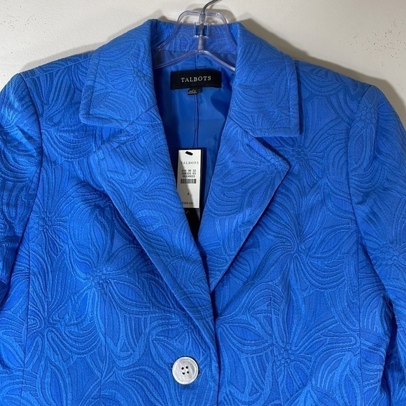 NWT. Talbots 4 Blue Floral Jacquard Knit Blazer. - Picture 4 of 15